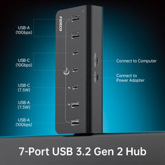 FIDECO 7 Ports USB 3.2 10Gbps Type C Type A Hub