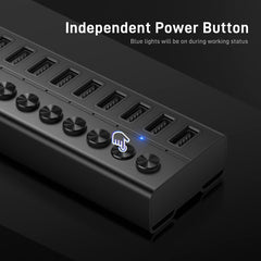 FIDECO 10 Ports USB 3.0 Hub with Individual On/Off Switches Splitter
