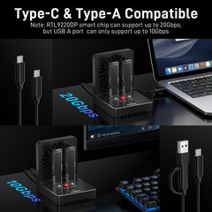 FIDECO 20Gbps M.2 nvme sata 2 bay Docking Station with offline clone and Cooling Fan