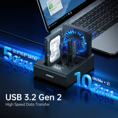 FIDECO 3-Bay Hard Drive Cloner Dock for M.2 NVMe SSD and 2.5"/3.5" SATA Support Offline Clone