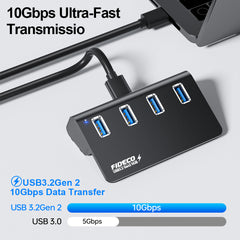 FIDECO 4-Port USB 3.2 Gen 2 Hub 10Gbps High-Speed USB Hub