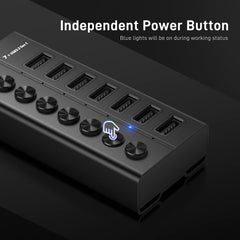 FIDECO 7 Ports USB 3.0 Hub with Individual On/Off Switches Splitter
