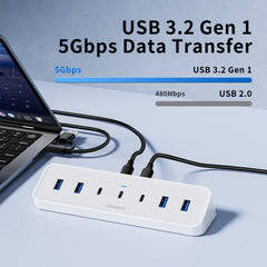 FIDECO 7 Ports USB 3.2 GEN1 Hub,5 Gbps for Gamer/ worker