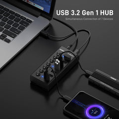 FIDECO 7 Ports USB 3.0 Hub with Individual On/Off Switches Splitter