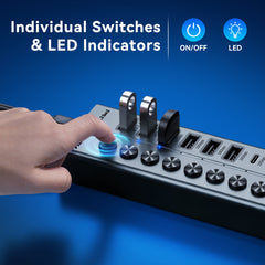 FIDECO Powered USB Hub with Individual On/Off Switches – USB 3.2 Multiport Hub for Desktop