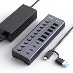 FIDECO 10 Ports USB 3.2 10Gbps Type C Type A Hub with Individual On/Off Switches Splitter