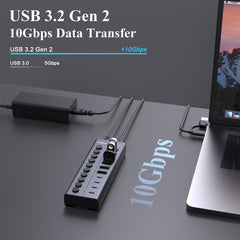 FIDECO 10 Ports USB 3.2 10Gbps Type C Type A Hub with Individual On/Off Switches Splitter