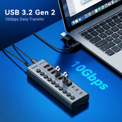 FIDECO Powered USB Hub with Individual On/Off Switches – USB 3.2 Multiport Hub for Desktop
