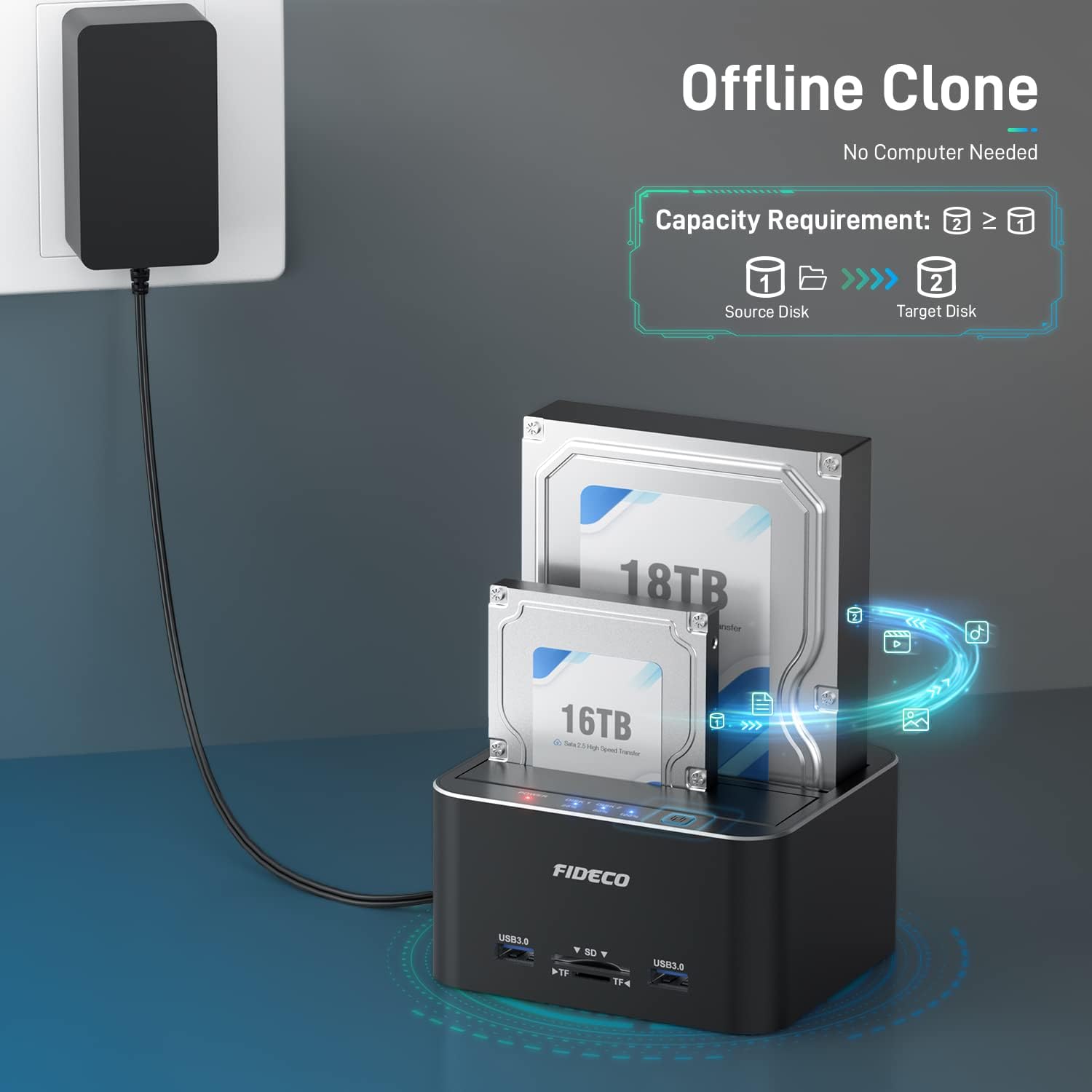 FIDECO aluminum 2 bay 2.5 3.5 inch SATA USB3.0 Hard Drive