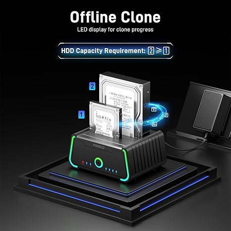 RSHTECH Dual schacht harde schijf docking station, USB 3.0 aluminium harde schijf dockingstation offline klonen voor 2,5 & 3,5 inch SATA HDD SSD, ondersteunt 2 x 16 TB schijven, gereedschapsloos RSHTECH Dual schacht harde schijf docking station, USB 3.0 aluminium harde schijf dockingstation offline klonen voor 2,5 & 3,5 inch SATA HDD SSD, ondersteunt 2 x 16 TB schijven, gereedschapsloos