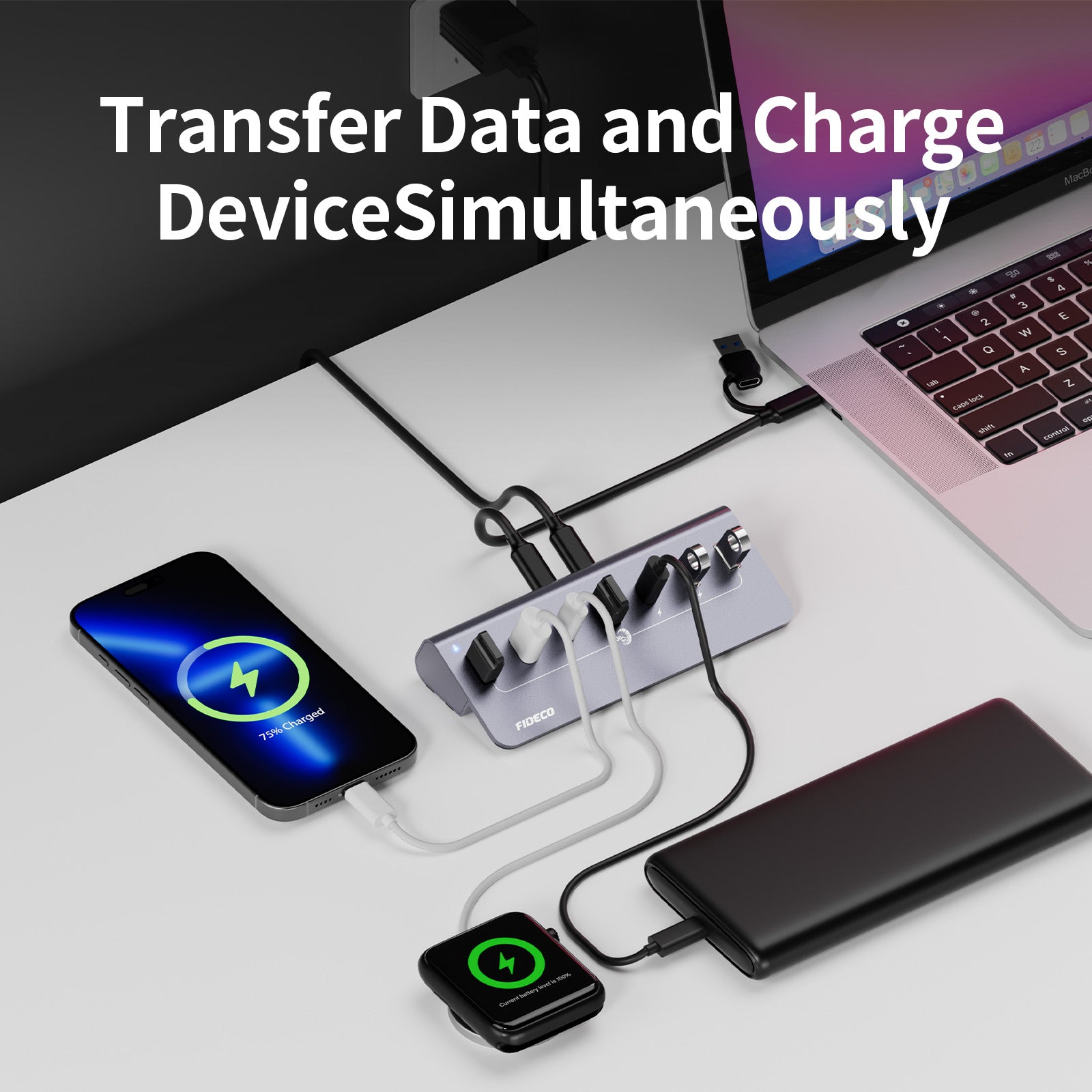 7-poorts USB-hub met voeding - lader 7-poorts USB-hub met voeding - lader