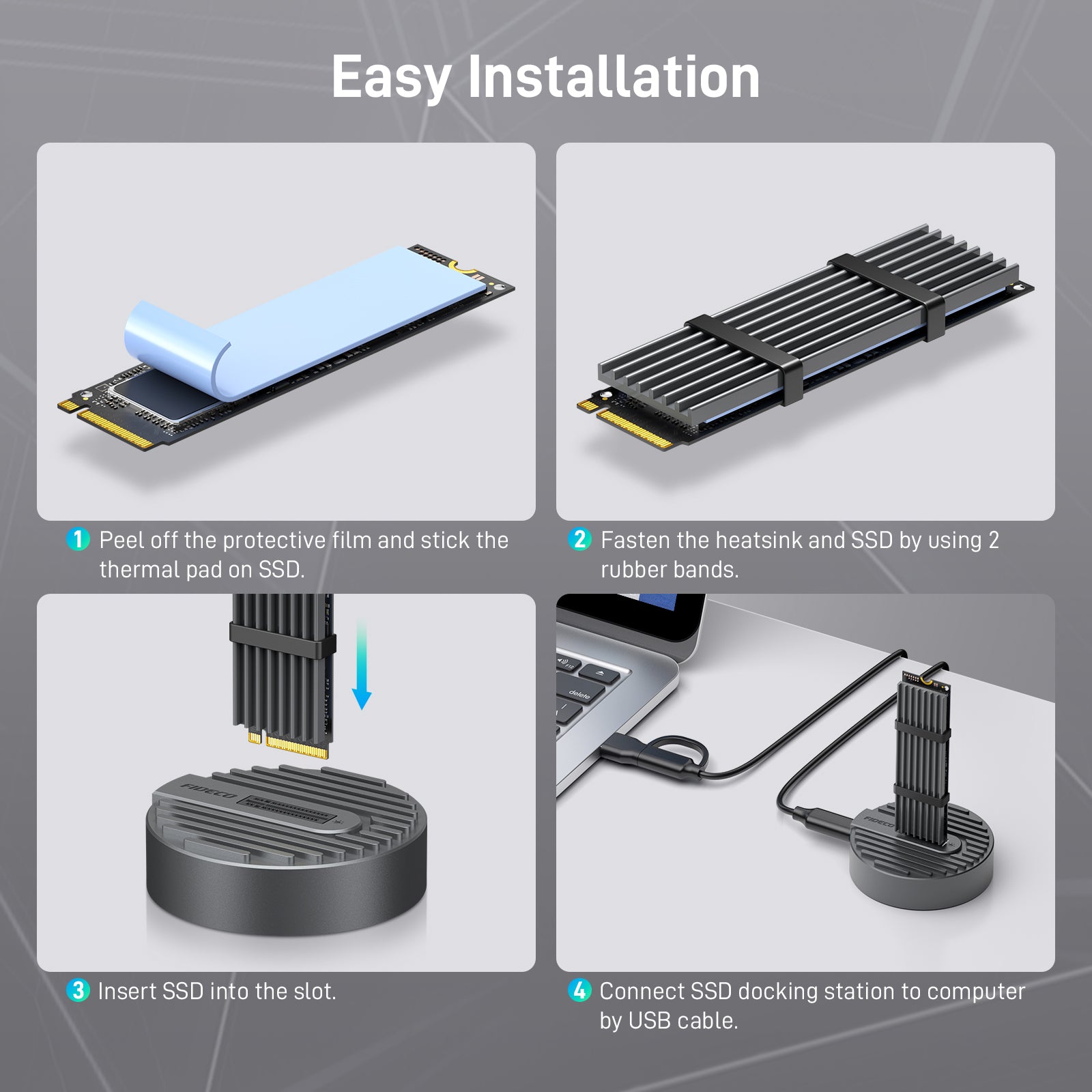 Case SSD M.2 NVMe/SATA USB-C 3.2 Gen 2 10Gbps, Alloggiamento Esterno Trasparente Con Dissipatore Per 2230/2242/2260/2280, Plug&play