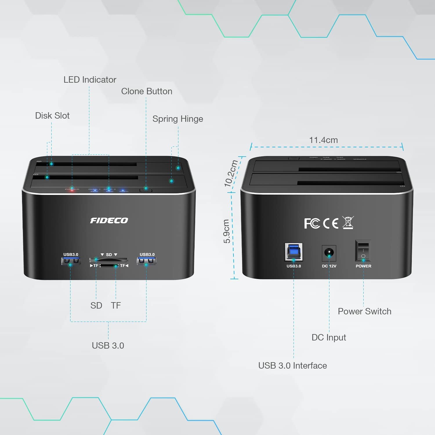 Fideco Program FIDECO aluminum 2 bay 2.5 3.5 inch SATA USB3.0 Hard Drive Docking Stat