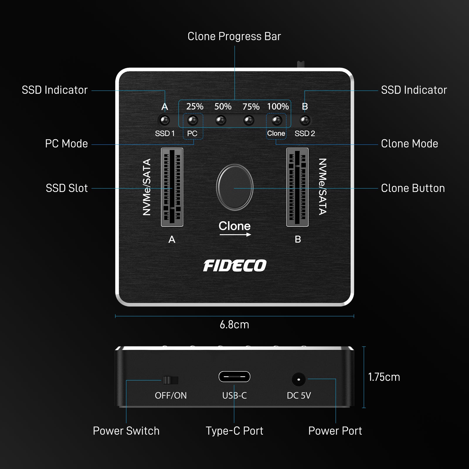 Fideco Program FIDECO 20Gbps M.2 nvme sata 2 bay Duplicator offline clone Hard Drive ...
