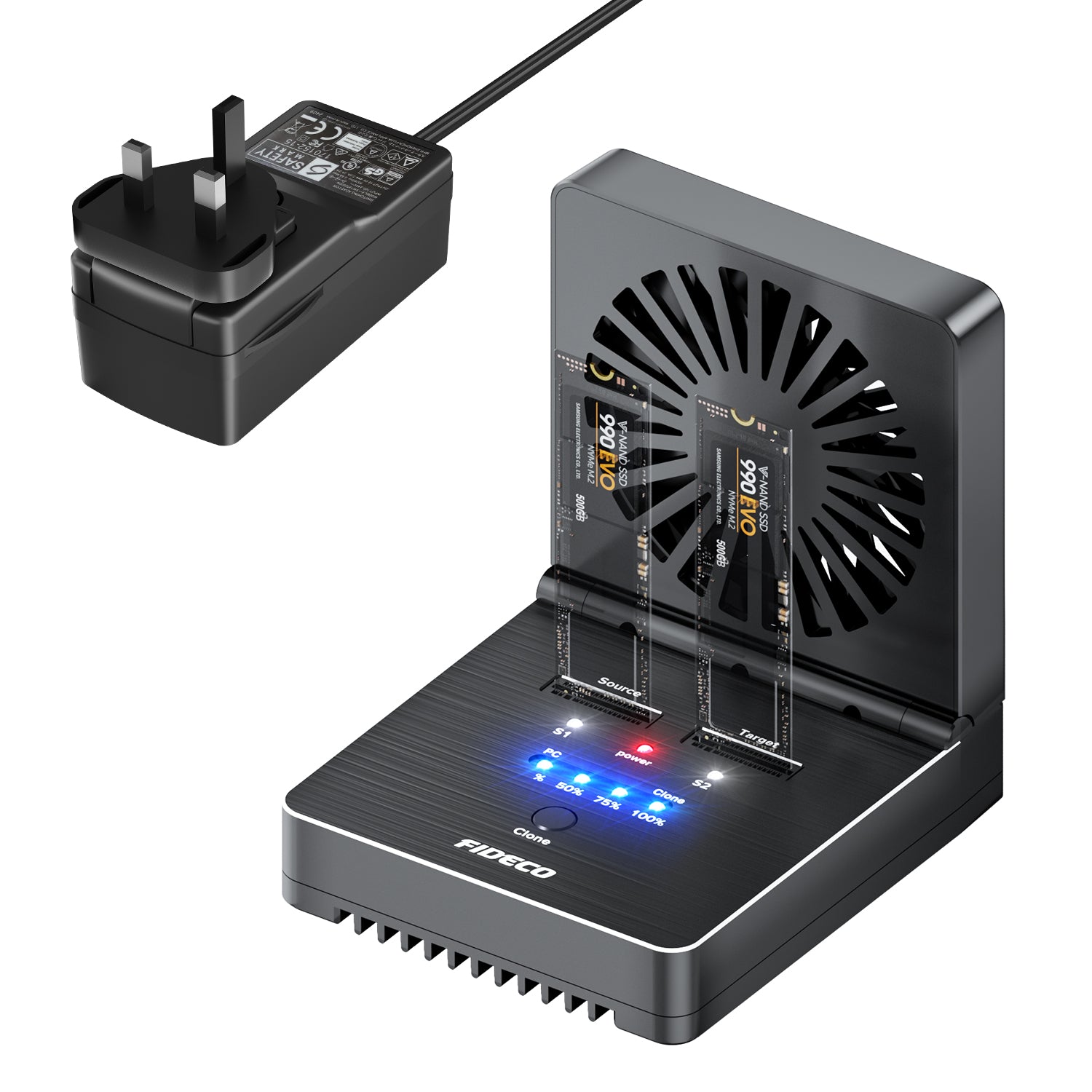 FANTEC NVMe-X2U32-20G Station D'Accueil Double NVMe USB 20 Gbit/s – Clone 1:1 Sans PC – Ventilateur & Radiateur